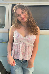 Sweet Floral V Neck Backless Crop Top