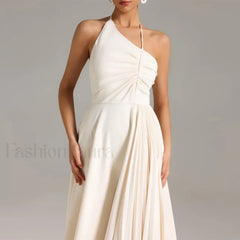 Diagonal Neck Folded Midi Dress