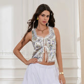 Silky Double-Bow Lace Crop Top