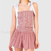 Shirred Tie Shoulder Crop Cami Elastic Waist Shorts Two Piece Set