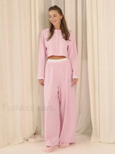 Knitted Long Sleeve Crop Pants Two Piece Set