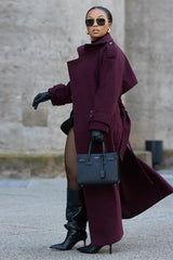 Double Breasted Belted Wool Trench Overcoat