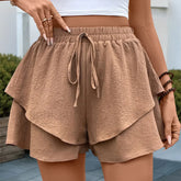 European American Casual Ruffle Solid Color Versatile Short