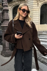 Brown Wool Blend Double Breasted Jacket