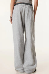 Patchwork Double Waist Wide Leg Athletic Pants