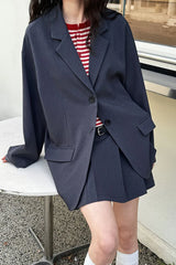 Contrast Sleeve Blazer Pleated Midi Skirt Set