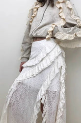 Asymmetric Wool Blend Black White Maxi Skirt