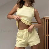 Spring Solid Color Vest Shorts Two Piece Set