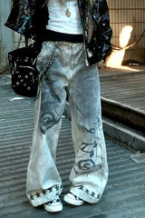 Music Note Print Vintage Jeans