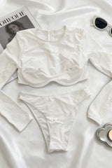 White Underwire Long Sleeve Two Piece Swim Set