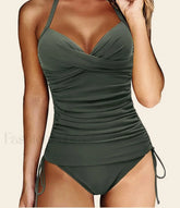 Solid Drawstring Cross Backless One Piece