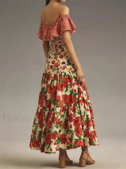 Slash Neck Off-Shoulder Floral Dress