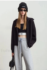 Minimalist Zipper Wool Ribbed Cardigan