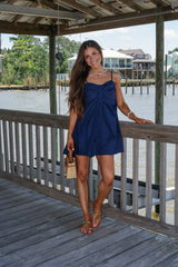 Kylie Ruched Mini Dress-Navy