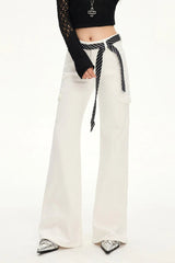 Stretch Slim Fit White Cargo Jeans