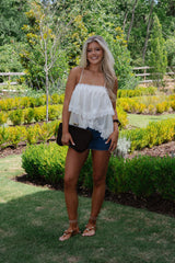 Lace Trim Hemline Tiered Cami Top-Cream