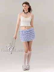 Mesh Bow Layered Mini Skirt