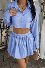 Blue White Stripe Bubble Hem Skirt Set