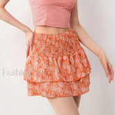 Smocked Flower Print A-Line Skirt