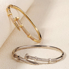 Stylish Unique Zircon Nail Open Bangle Bracelet