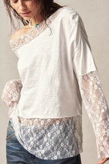 Bohemian Asymmetrical Lace Long Sleeve Tee