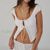 Vintage Button-Up Milkmaid Crop Top