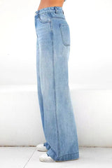 Casual High Waist Washed Straight Jeans