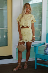 Eyelet Skirt Set-Yellow