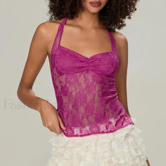 Y2K Lace Camisole Halter Neck Crop Top Two Piece Set