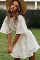 Cutout Round Neck Short Sleeve Boho Dress