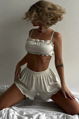 Satin Feel Frill Trim Cami Sleep Shorts Set