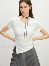 Cooling V-Neck Drawstring Crop T-Shirt