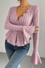 Flounced V-Neck Bodycon Knit Top