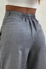 Button High Waist Solid Long Fluid Pants
