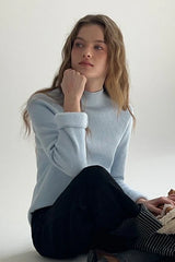Thermal Mock Neck Solid Knit Top