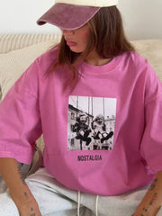Retro Printed 100% Cotton Loose T-Shirt