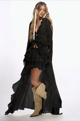 High Waist Asymmetric Tiered Chiffon Skirt