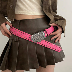 Vintage Heart Studded Leather Belt