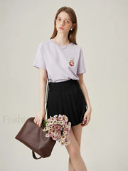Cat Embroidered Korean Loose T-Shirt
