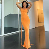 Halter Wrap Open Back Maxi Dress