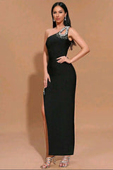 One Shoulder Rhinestone Bandage Party Dress