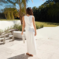 Round Neck Solid Color Fashion Suit Maxi Dress