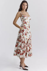 Floral Tiered A-Line Spaghetti Strap Floral Dress