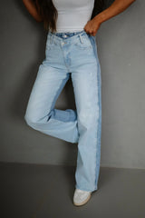 High Rise Wide Flare Jeans-Medium/Light