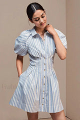 Collared Striped Shirt Button-Front Work Skirt