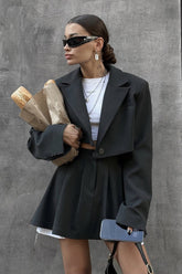 Mini Skirt with Lapel Blazer Two Piece Set