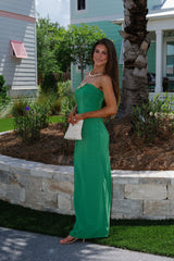 Abstract Chic Hardware Strapless Maxi Dress-Green