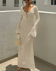 V-Neck Long Sleeve Backless Cover Up