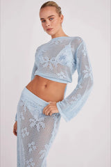 Crochet Knit Reversible Crop Top Skirt Set