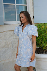 Ellie Ruffle Puff Sleeve Mini Dress-Sky